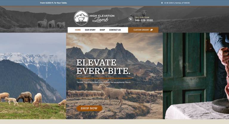 High Elevation Lamb - Website Production with Shopify Store